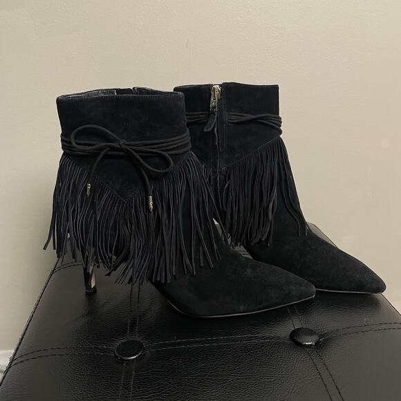 Sam Edelman Shoes - Sam Edelman Sexy Black Fringe Stiletto Heel Bootie Suede Black 9